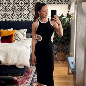 STAUD Dolce Midi Dress in Black XS